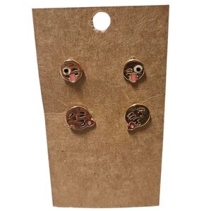 Emoji Face Stud Earrings Set – Gold-Tone Fun Expression Pair